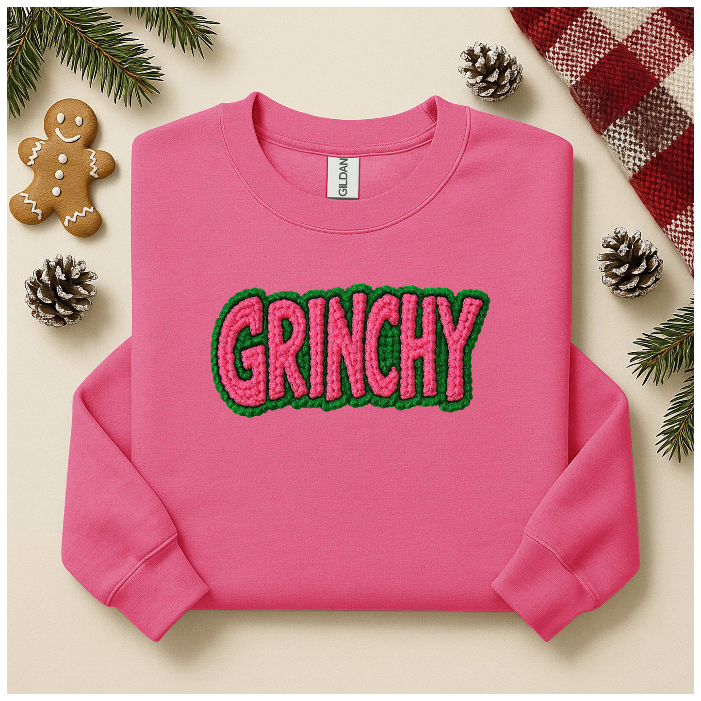 Pink Grinchy Faux Yarn  YOUTH & ADULT SIZES